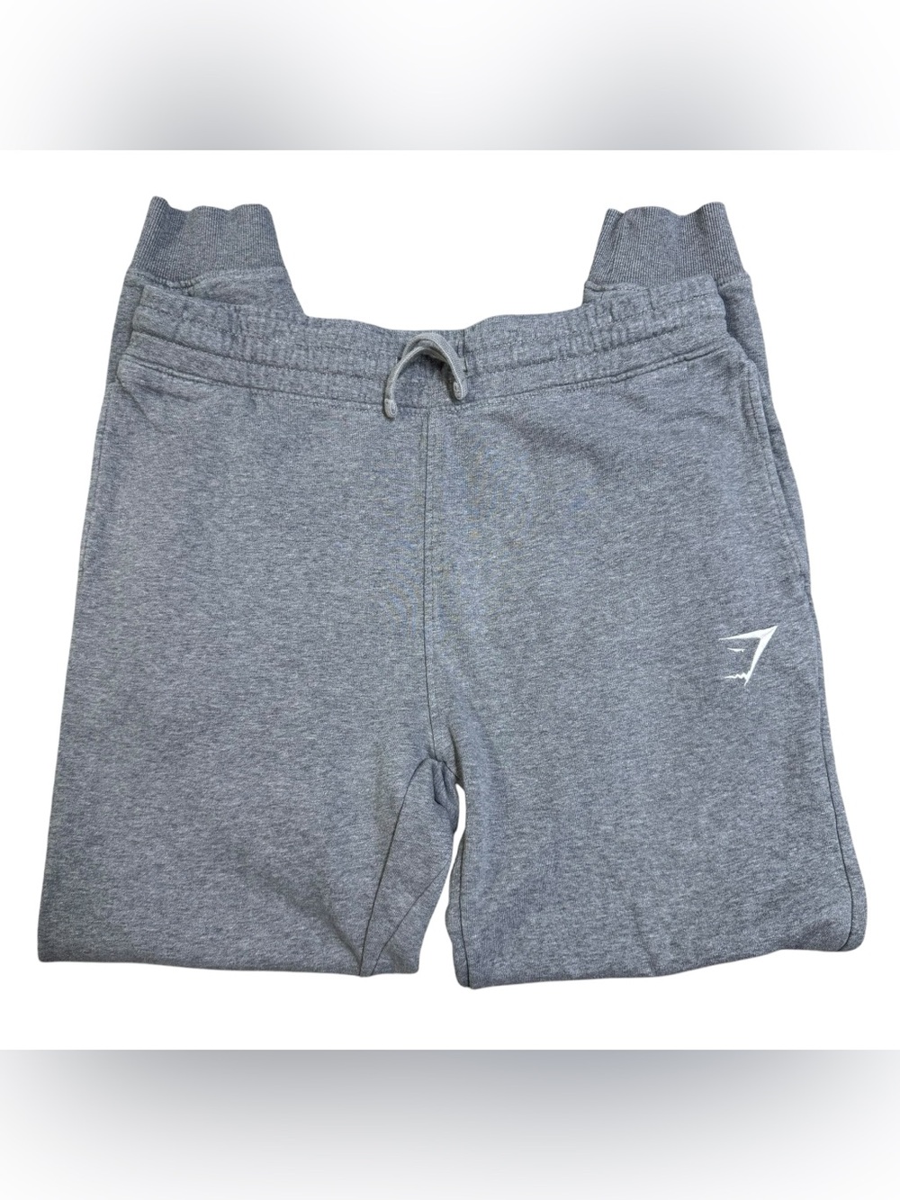GYMSHARK Pants Men’s Large Gray Soft Fleece Drawstring Sweatpants Crest Joggers